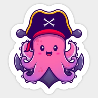Cute Pirate Octopus With Anchor Sticker